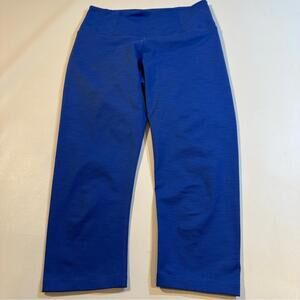 Manduka Size S Blue Subtly Striped Capri Leggings With Waistband Pocket
